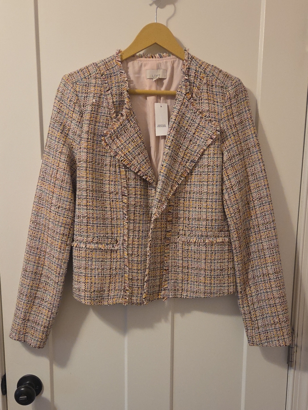 LOFT Pastel Tweed Blazer in Pink and Yellow